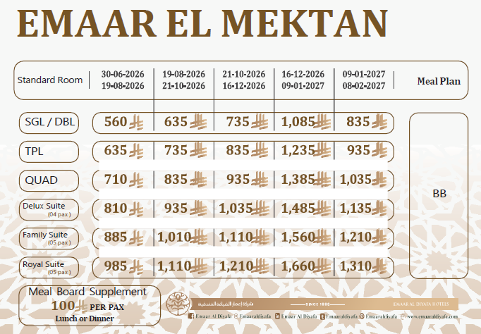 Emaar Mektan Hotel Rate